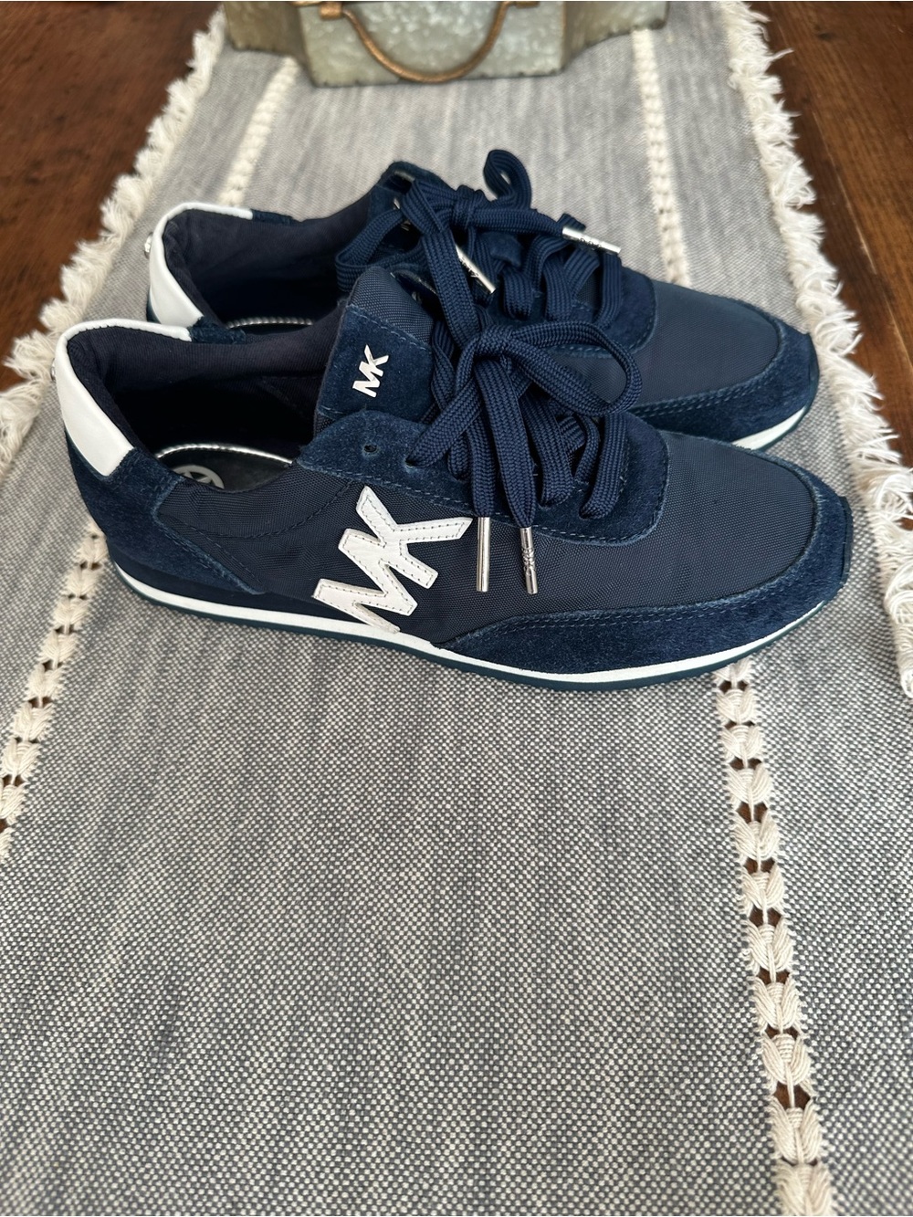 Michael Kors Navy and White MK Logo Low-Top Sneakers